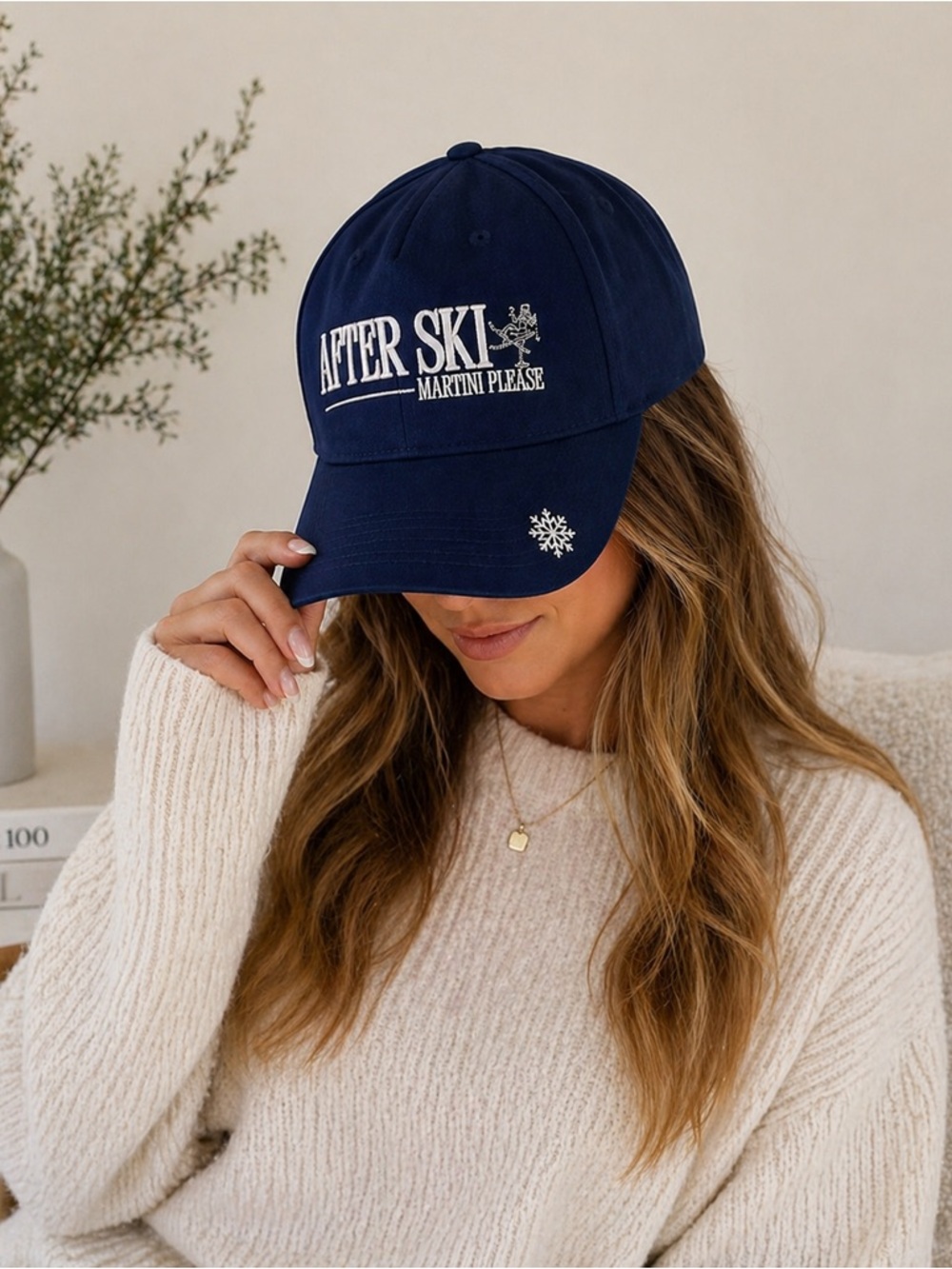 Anthropologie Après Ski Martini Please Navy Embroidered Baseball Cap NWT